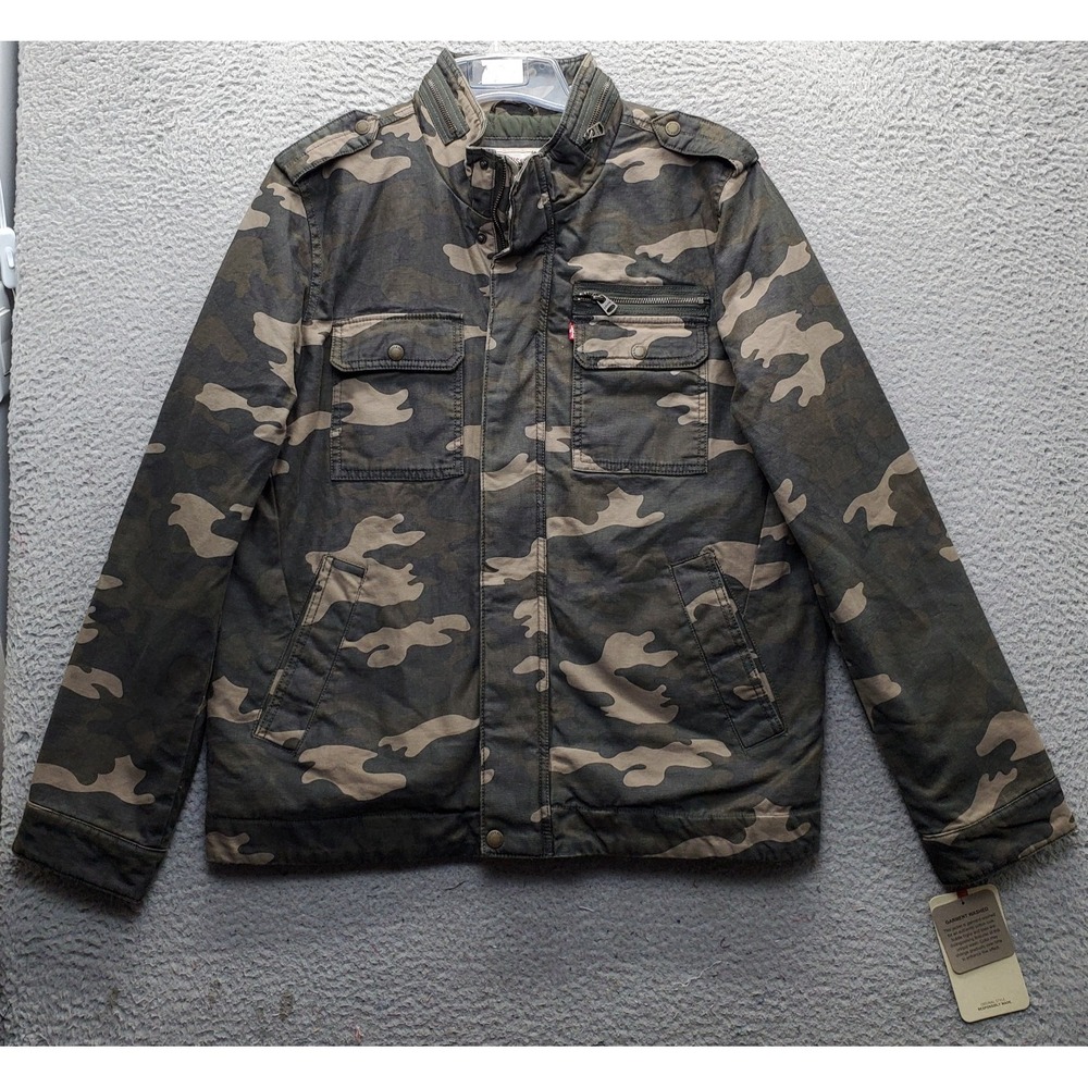 Levi's Military Jacket Mens Large Multi Camouflage Quilted Lined Snap Inside Zip